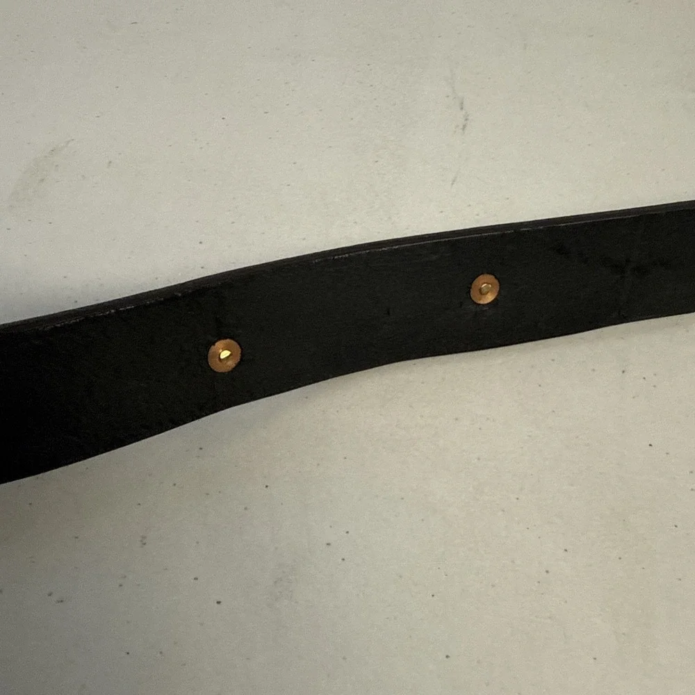 Hunter Men's Black Leather Belt Brass Buckle Thomas Leather Maker Paris, KY USA